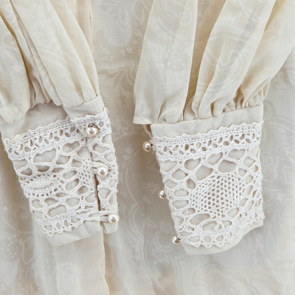 Vintage 1970s Gunne Sax Jessica Cream Crochet Maxi Prairie Sheer Dress Sz 5 - Picture 12 of 16